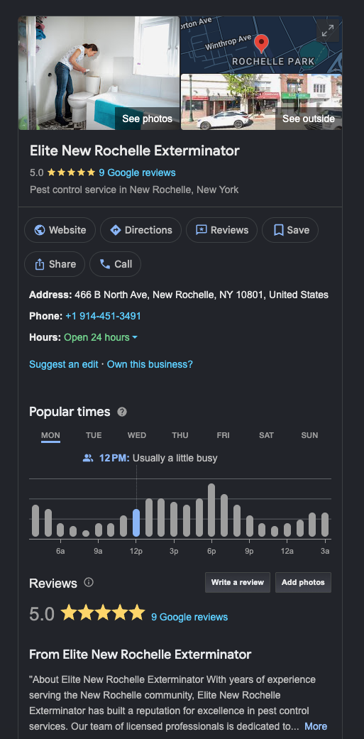 Elite New Rochelle Exterminator Google Business Profile visibility