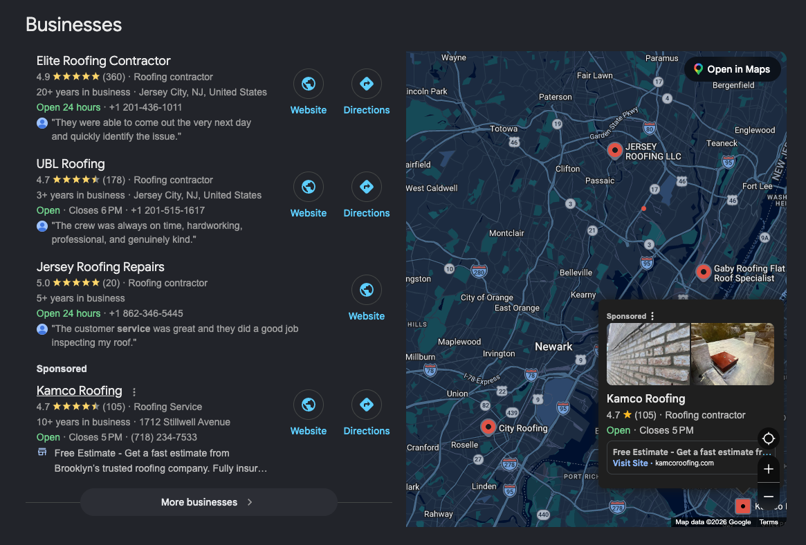 Elite Roofing Contractor local SEO map visibility in Jersey City