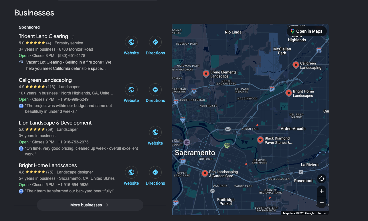 Lion Landscape local SEO map visibility in Sacramento