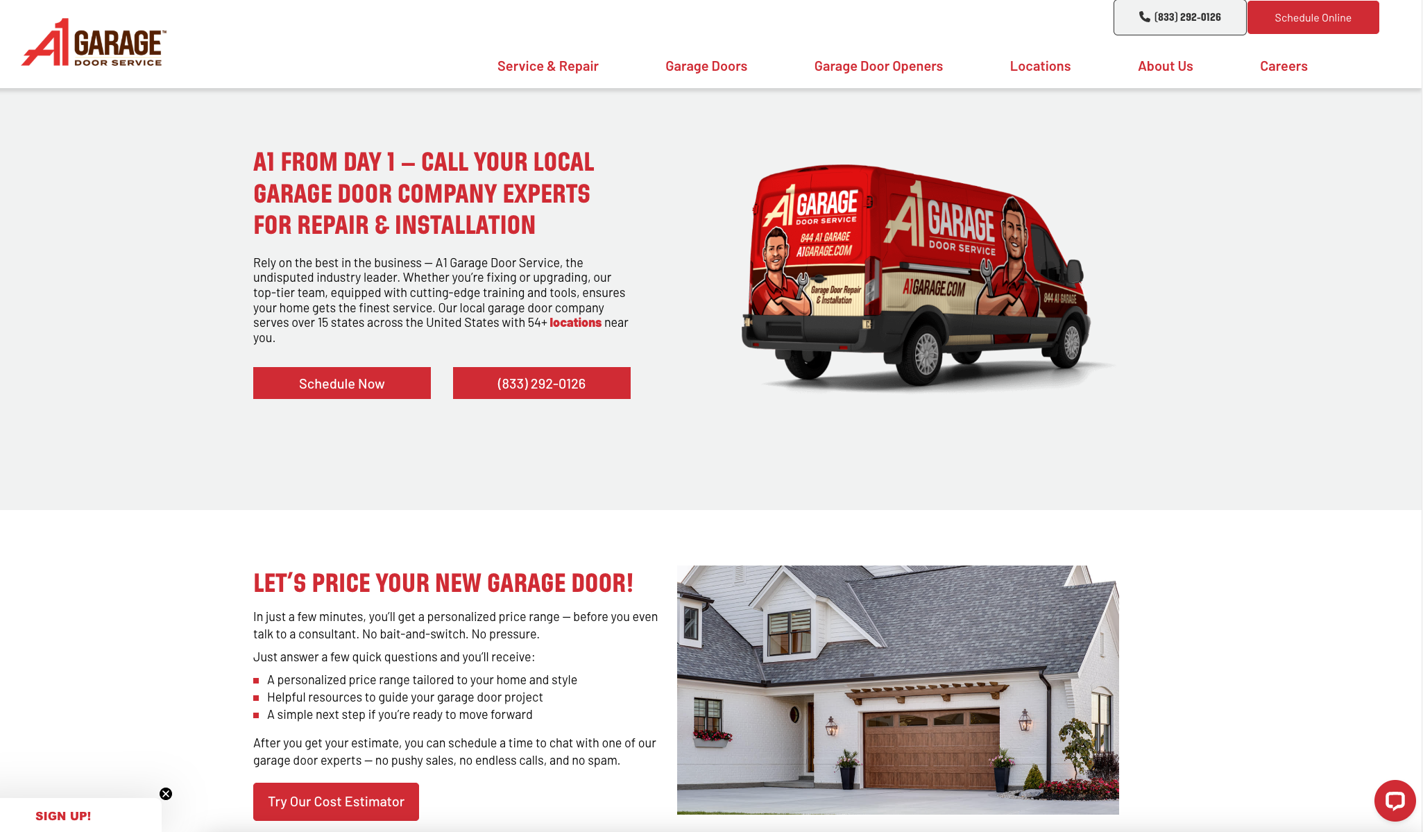 A1 Garage Door website preview for garage door SEO portfolio