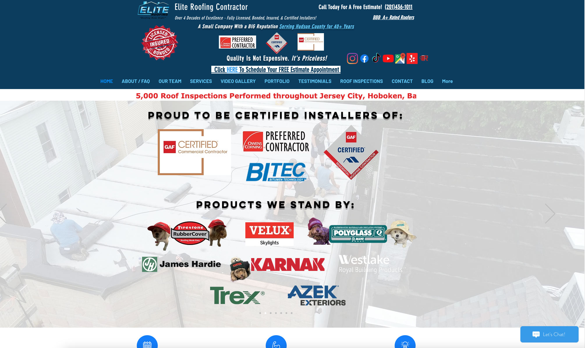Elite Roofing website preview for roofing SEO portfolio